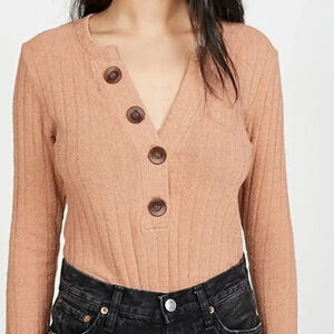Free People We The Free Long Sleeve Ribbed Henley Top Size S